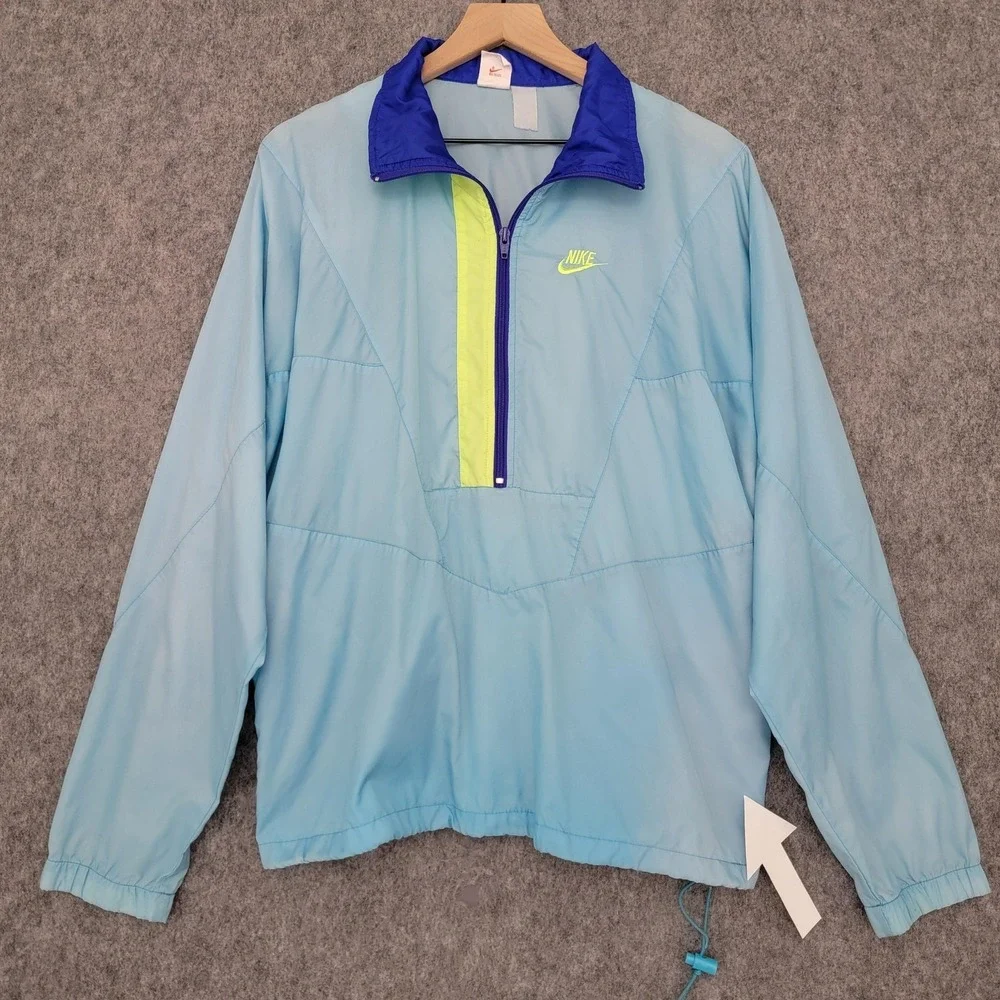 Vintage Nike Windbreaker Jacket Mens Large Blue‎ Half Zip Embroidered Swoosh 90s